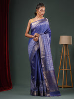 Blue Blended Silk Handwoven Saree With Woven Zari Border-MA50BSL34830123