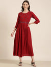 Women Maroon Embellished Fit and Flare Kurta-SNG-7325-Maroon