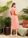 Women Peach Dobby Frill Hem Midi Dress