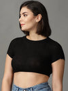 Women's Black Solid Fitted Crop Top-JD-E210-Black