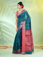 Teal Cotton Saree With Nakshi Zari Borders-MA66BCT431050026