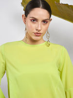 Women Lime Green Ruffle Sleeve Top