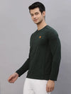 Rigo Bottle Green Self Texture Round Neck Full Sleeve Activewear T-Shirt