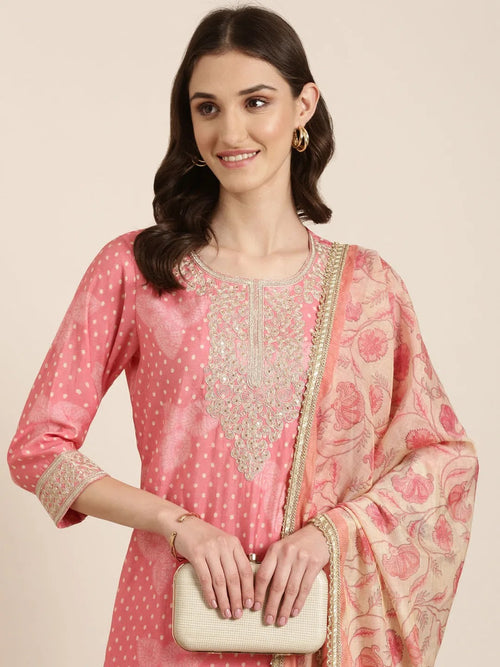 Women Coral Printed Kurta Set-GW-3427-Coral