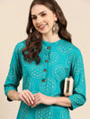 Women's Turquoise Blue Printed Straight Kurta-GW-3917-Turquoiseblue