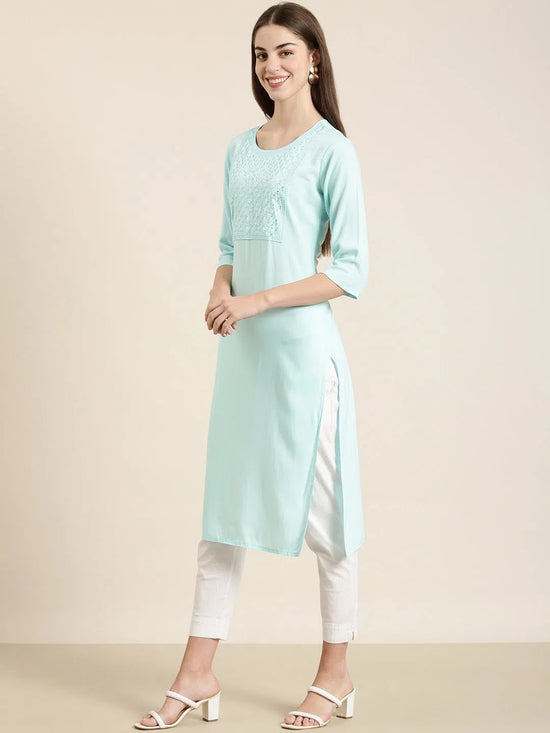 Women Blue Solid Straight Kurta-NJ-A139222-Blue