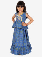 BownBee Girls Pure Cotton Frill Lehenga Choli - Blue