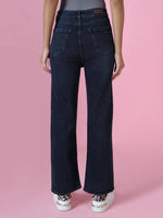 Women's Navy Blue Solid Wide Leg Denim Jeans-GZ-5290-Navyblue