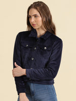 Women's Navy Blue Solid Open Front Jacket-LT-JKT-2111-Navyblue