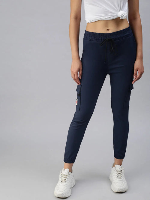 Women's Navy Blue Solid Joggers Track Pant-AN-9017-Navyblue