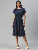 Women Navy Blue Striped A-Line Dress-AE-9873-Navybluewhite