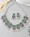 Silver Plated Peacock Contemporary Choker And Earrings-VOJ387