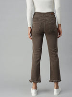 Women's Brown Solid Denim Straight Jeans-IM-9862-Brown