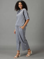 Women's Grey Striped Co-Ords-MMN-1026-Grey