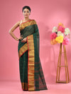 Dark Green Pure Cotton Tant Saree With Zari Border-MA51TT43490091