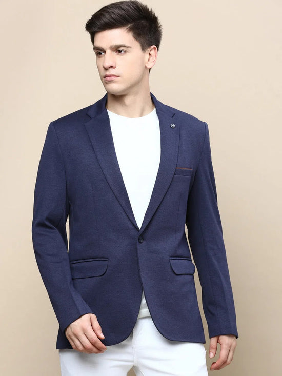 Men Navy Solid Casual Blazers-LBR-5500-Navyblue