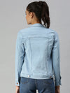 Women's Blue Solid Denim Jacket Jackets-AG-7901-Blue