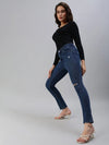 Women's Blue Solid Denim Slim Jeans-GZ-5144-Blue