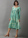 Women's Sea Green Tie Dye Fit and Flare Dress-ON-582-Seagreen