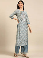 Women's Blue Floral Kurta Set-GW-3129-Blue