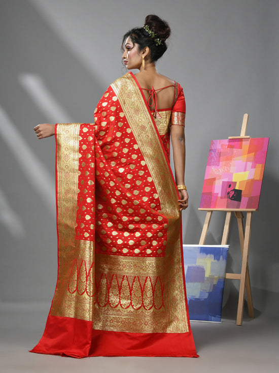 Red Katan Silk Banarasi Saree With Zari Woven Designs-MA52KA441380065