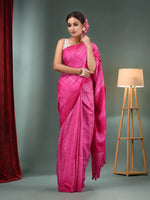 Rani Pink Matka Handwoven Saree With Shibori Print-MA50MT062200056