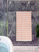 Athom Living Premium Gamcha Bath Towel 65 x 135 cm Pack of 1 White with Orange checkered-ATZ-BT-1B