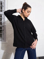 Women Black Cotton Twill Oversized Shirt