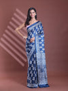 Blue Silk Soft Saree With Paisley Print-MA60BSL01400045