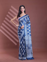 Blue Silk Soft Saree With Paisley Print-MA60BSL01400045