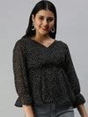 Women Black Printed Peplum Top-AE-7017-Blackwhite