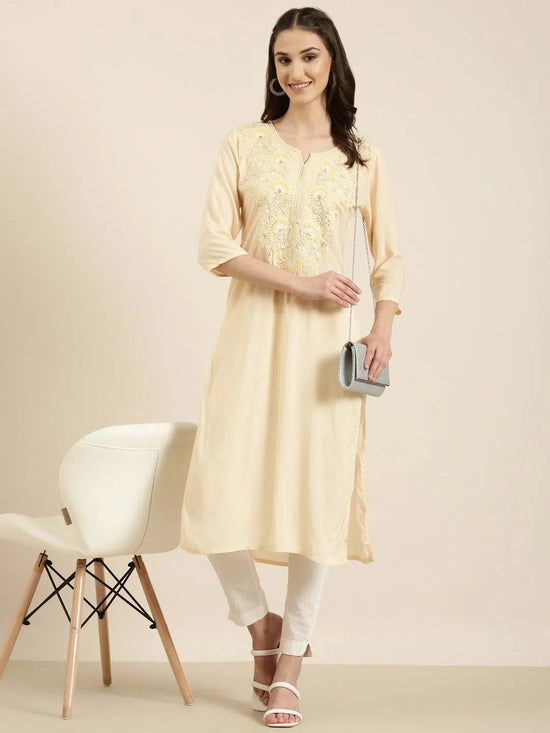 Women Peach Solid Straight Kurta-NJ-3427442-Peach