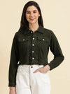 Women's Olive Solid Open Front Jacket-GZ-5599-Olive