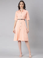 Women Peach Solid Shirt Dress-DF-1439-Peach