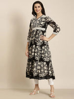 Women Anarkali Black Floral Kurta-ON-752-Black