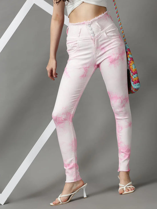 Women's Pink Solid Skinny Fit Denim Jeans-GZ-5138-Pink