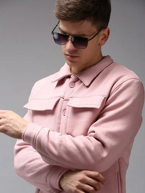 Men Pink Solid Sweatshirt-EX-2649-Pink