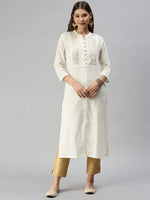 Women's White Solid Straight Kurta-UB-1235-Offwhite