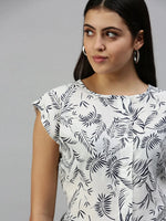 Women White Printed Corset Top-AE-10212-Whitenavyblue