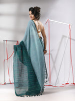 Teal Cotton Saree With Stripes Pattern Sequine Work-MA55CT06500129