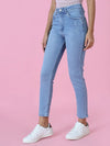 Women's Blue Solid Skinny Fit Denim Jeans-GZ-5340-Blue