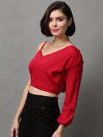 Women's Red Solid Crop Top-AE-10403-Red