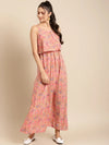 Printed Maxi with Flare yoke in Peach