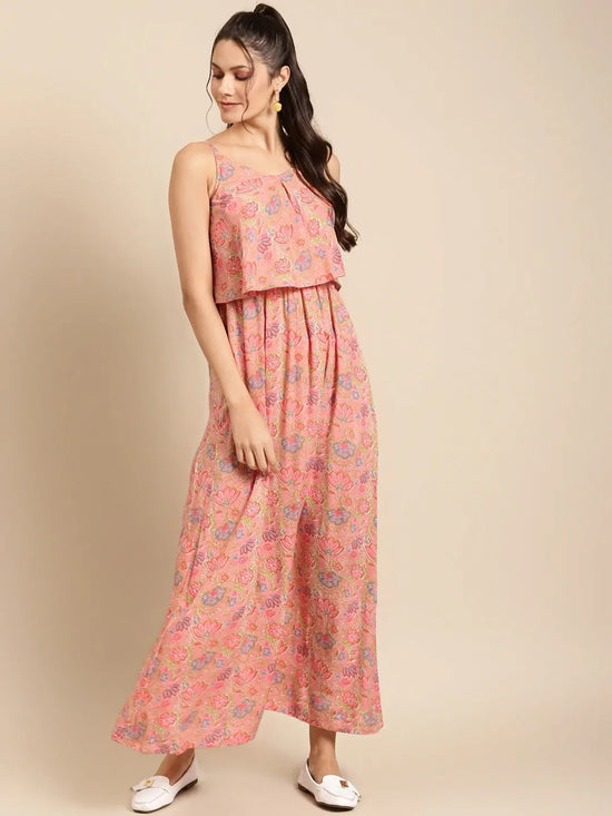 Printed Maxi with Flare yoke in Peach