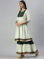 Women's Green Printed Kurta Sets-FS2347-Green