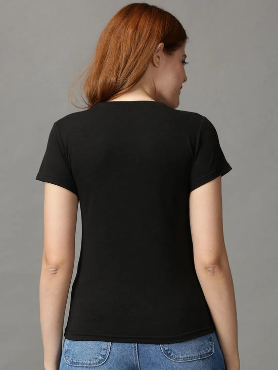 Women's Black Solid Top-AE-10450-Black