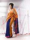 Mustard Patli-Pallu Cotton Saree With Stripes Zari Borders-MA55CT06520106