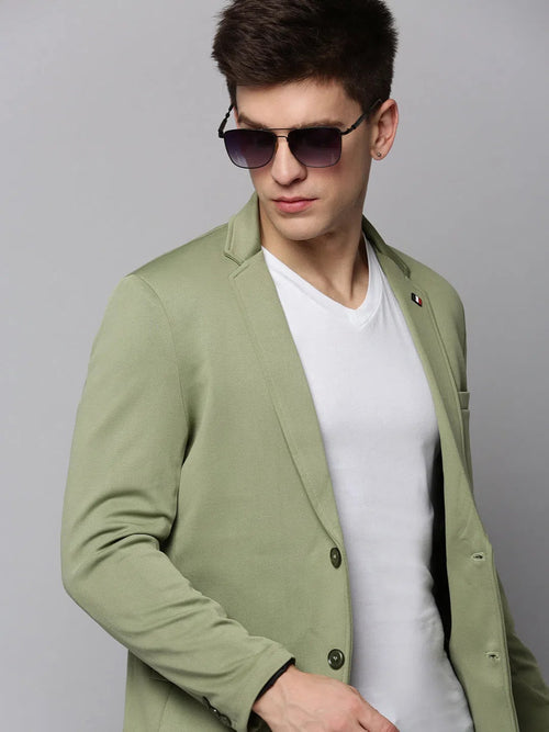 Men Green Solid Blazer-EXES-3003-Seagreen