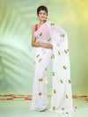 All Over Thread Embroidery White Cotton Handspun Saree-MA62CH33660053