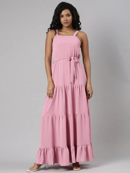 Women Pink Solid Fit and Flare Dress-AE-15659-Pink